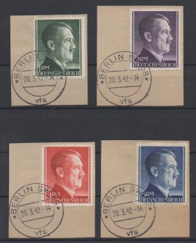 Michel Nr. 799 A - 802 A, Freimarkenausgabe auf Briefstück mit Ersttagsstempel.